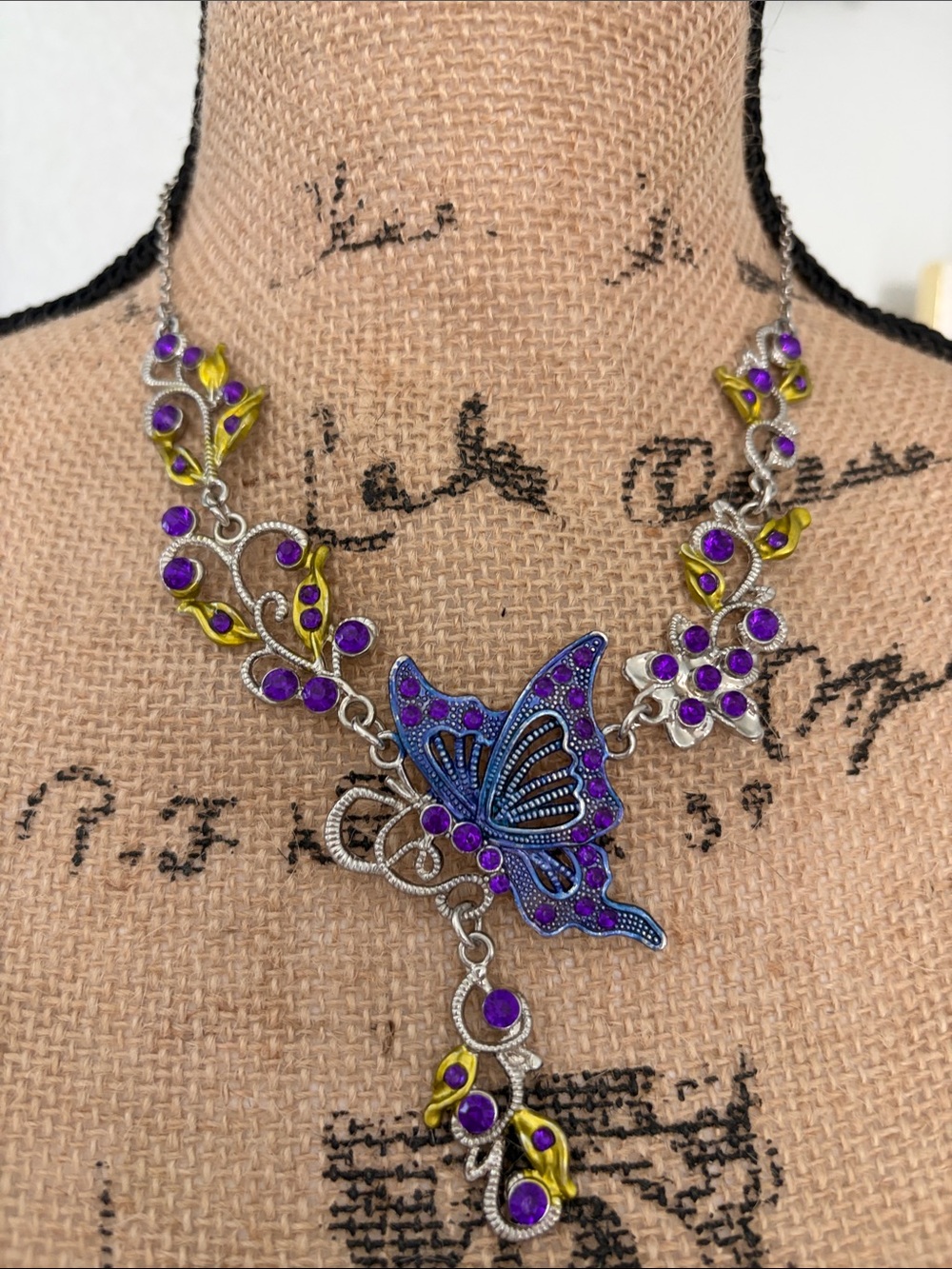 Butterfly Pendant Necklace in Purple and Blue - Women Jewelry
